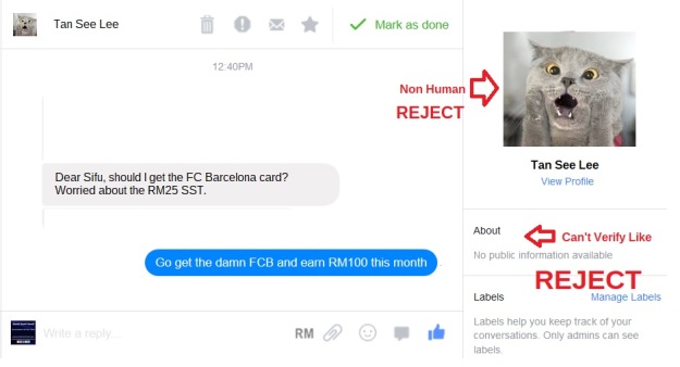 Facebook MEssage Reject